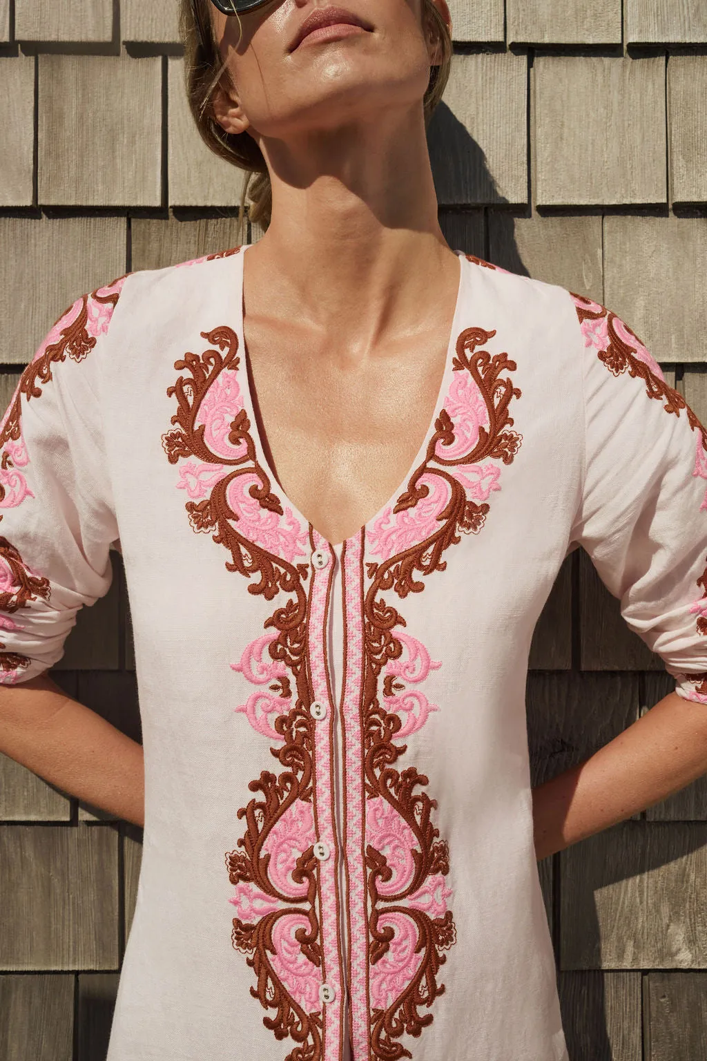 Chloe Caftan Embroidered - Ballet with Mocha sold by Julia Amory product image thumbnail 3