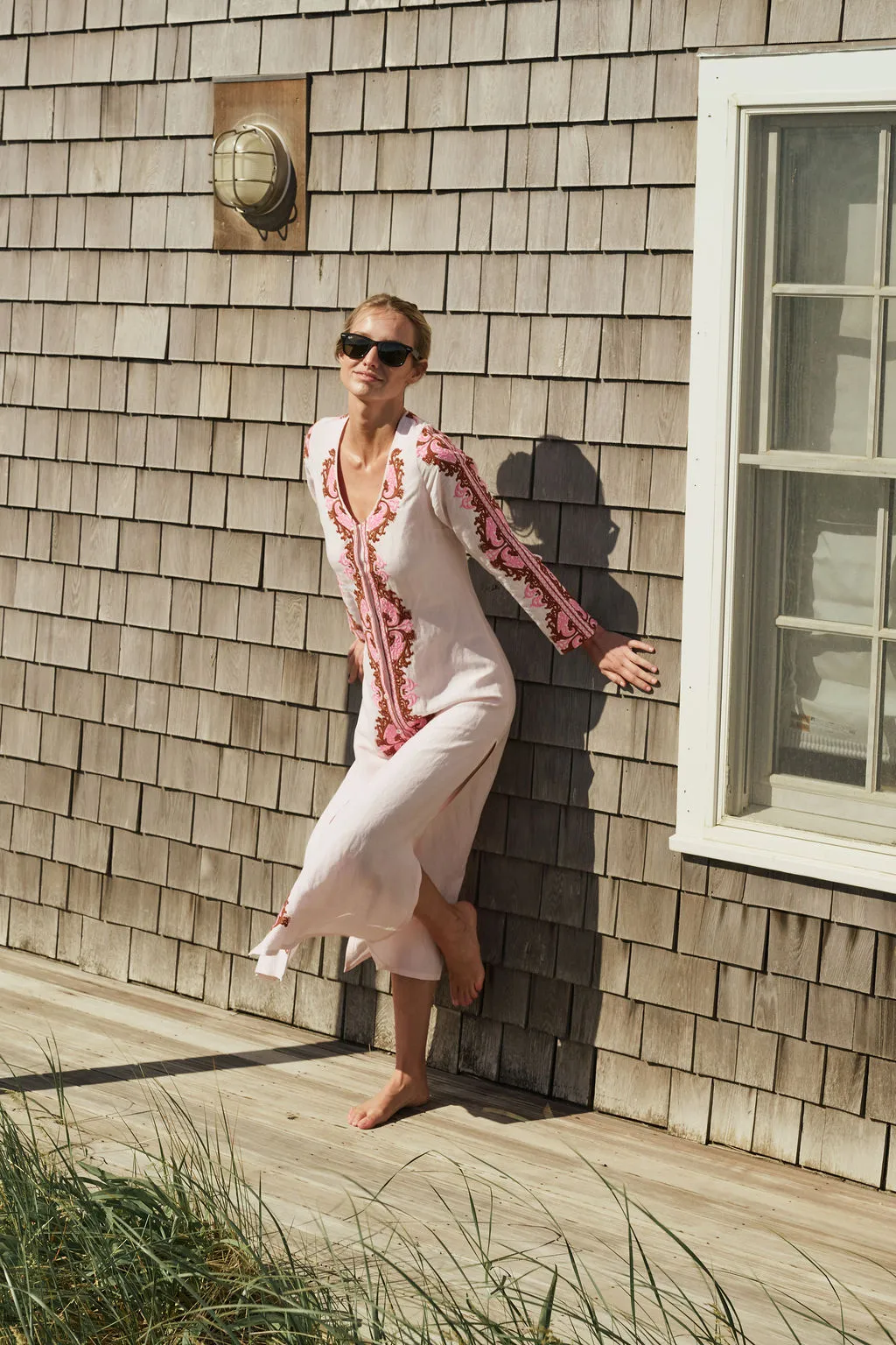 Chloe Caftan Embroidered - Ballet with Mocha sold by Julia Amory product image thumbnail 2
