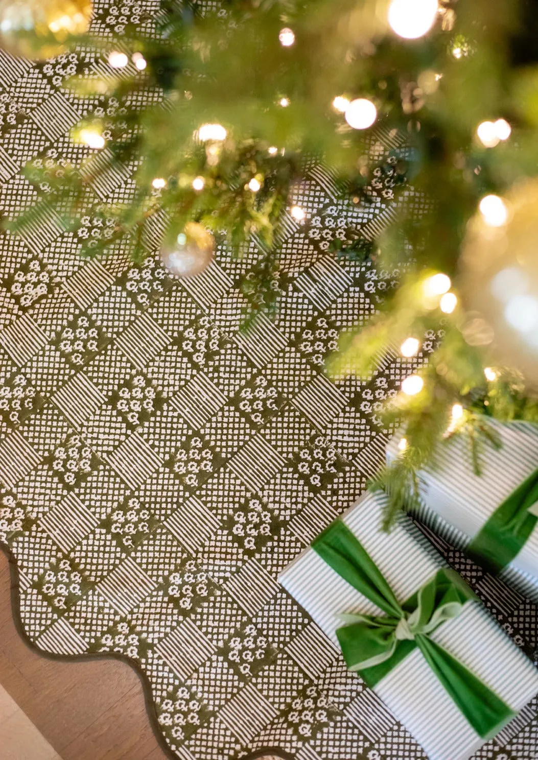 Olive Patchwork Tree Skirt sold by Julia Amory