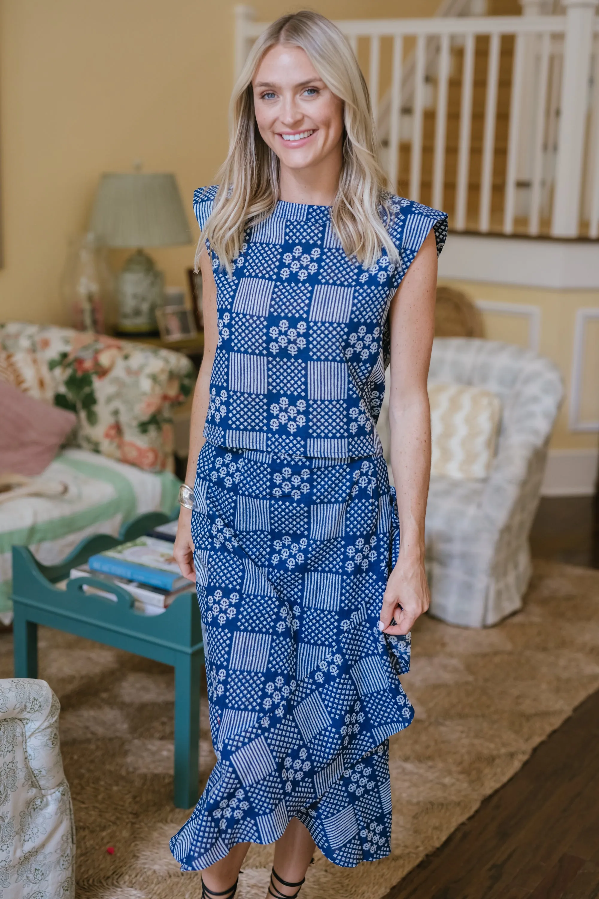 Slim Shell Top - Stonington Blue Patchwork sold by Julia Amory product image thumbnail 4