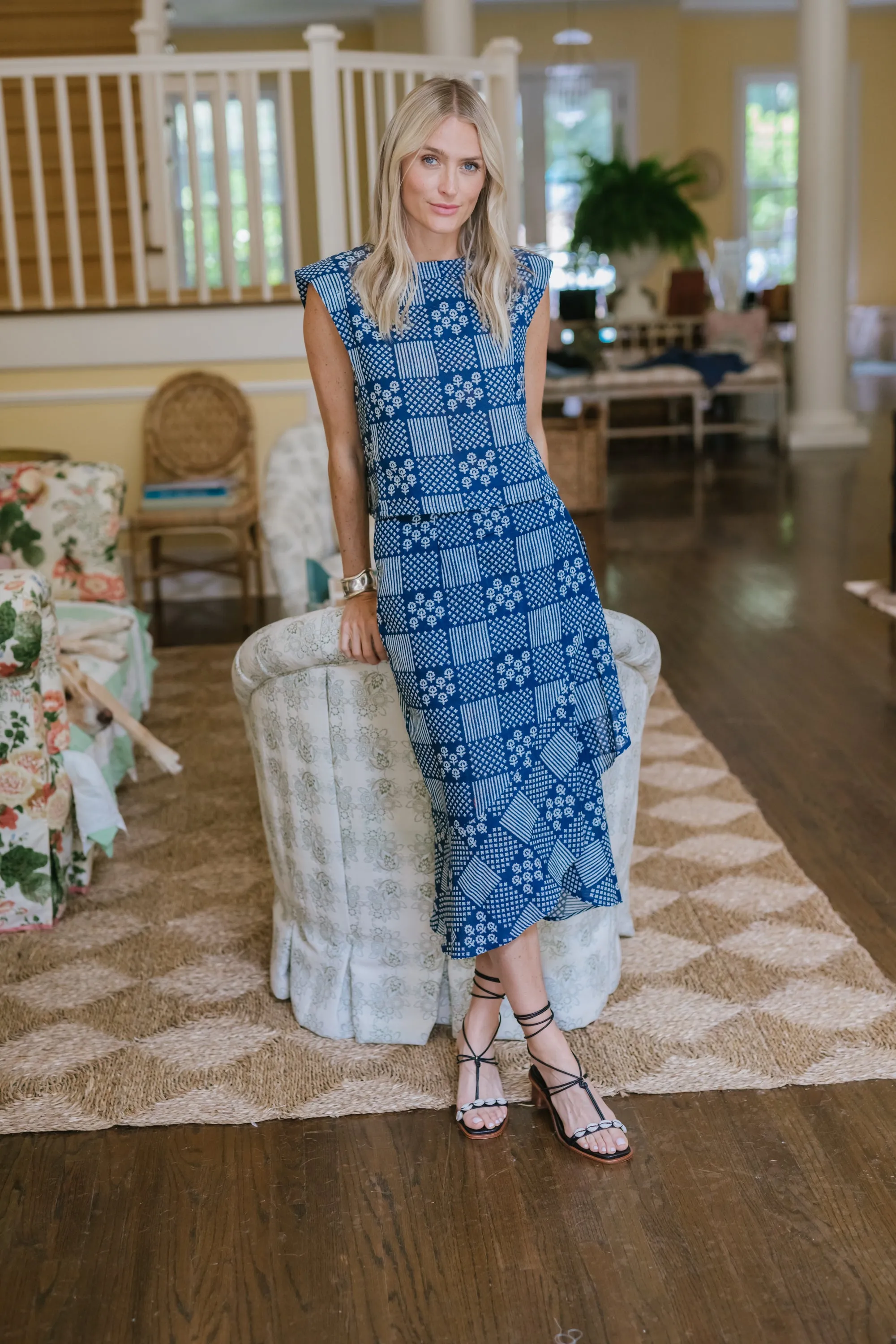 Slim Shell Top - Stonington Blue Patchwork sold by Julia Amory product image thumbnail 5