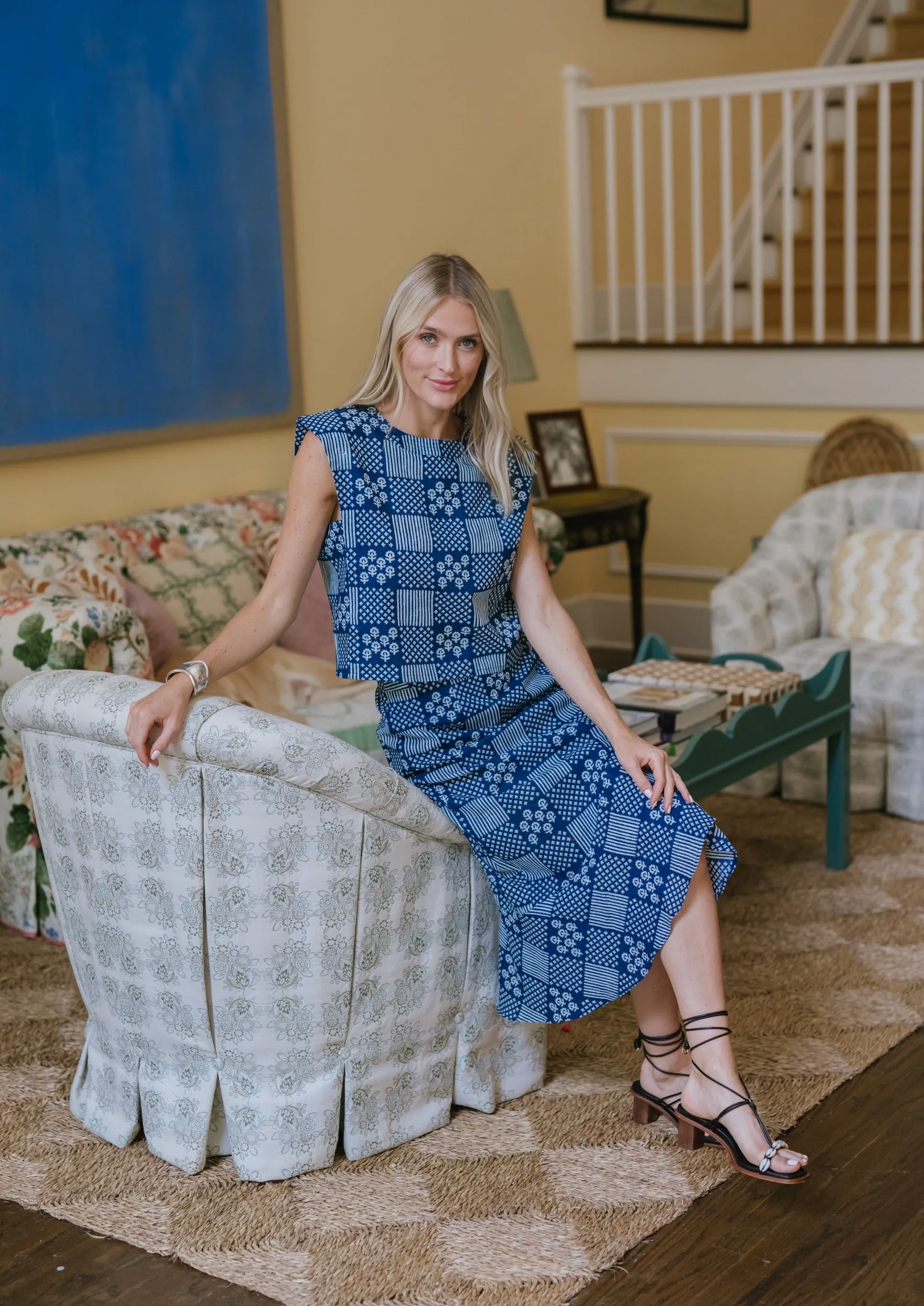 Slim Shell Top - Stonington Blue Patchwork sold by Julia Amory