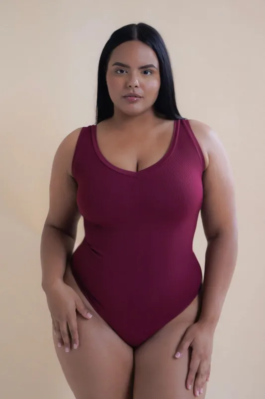 Rib Sculpt V-Neck Shapewear Bodysuit sold by Pinsy