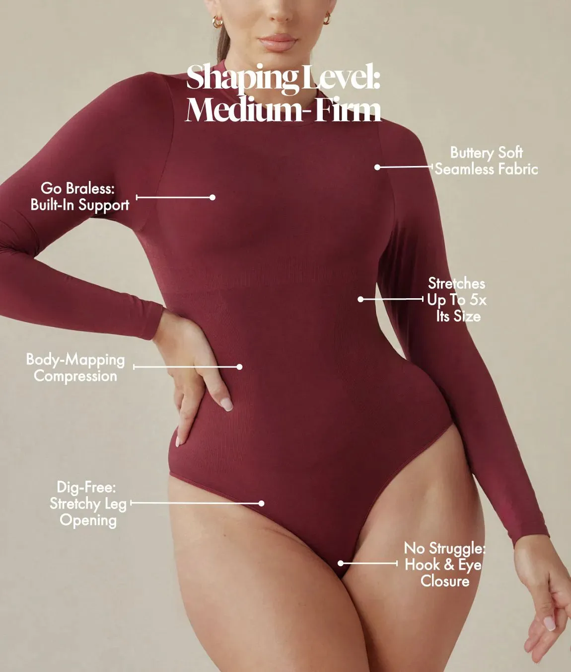 Long Sleeve Crew Neck Butter Sculpt® Seamless Shapewear Bodysuit sold by Pinsy product image thumbnail 4