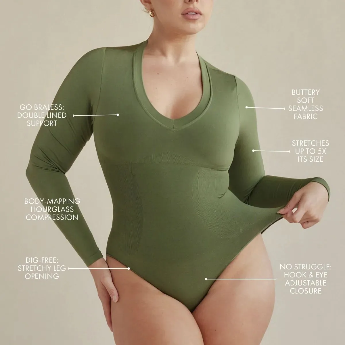 Long Sleeve V Neck Butter Sculpt® Seamless Shapewear Bodysuit sold by Pinsy product image thumbnail 3