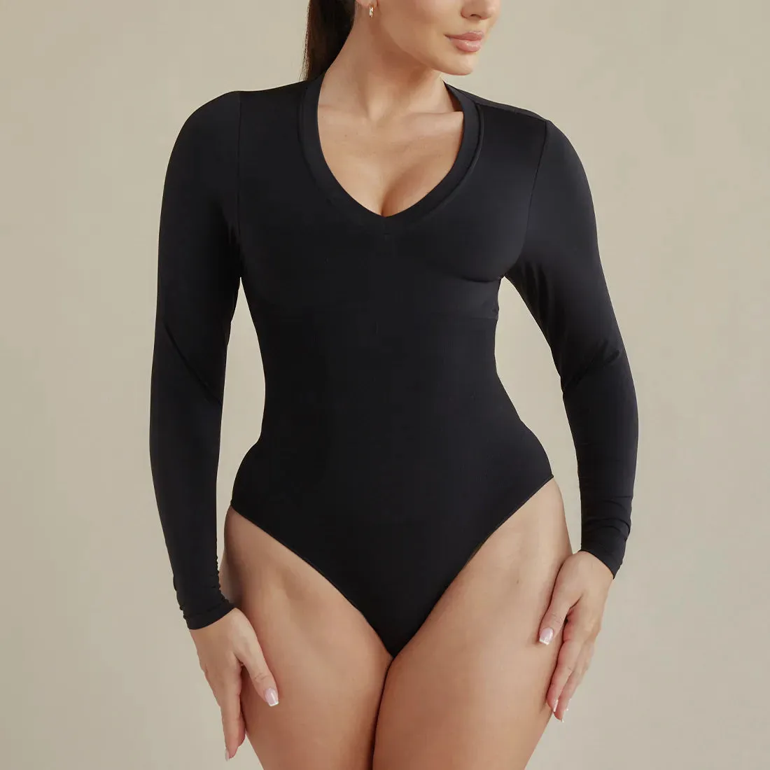 Long Sleeve V Neck Butter Sculpt® Seamless Shapewear Bodysuit sold by Pinsy