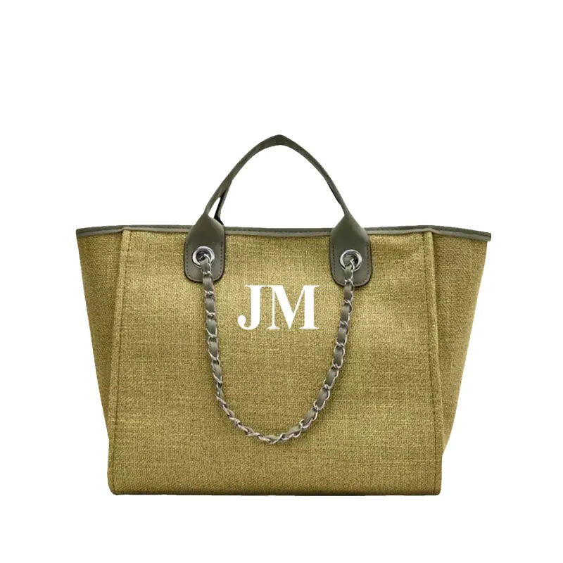 The Lily Canvas Medium - Army Green - White Initials Only sold by Lily and Bean