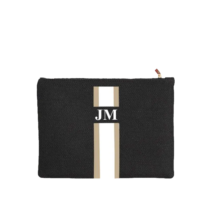 The Lily Makeup Bag - Black with Taupe and White Stripes sold by Lily and Bean