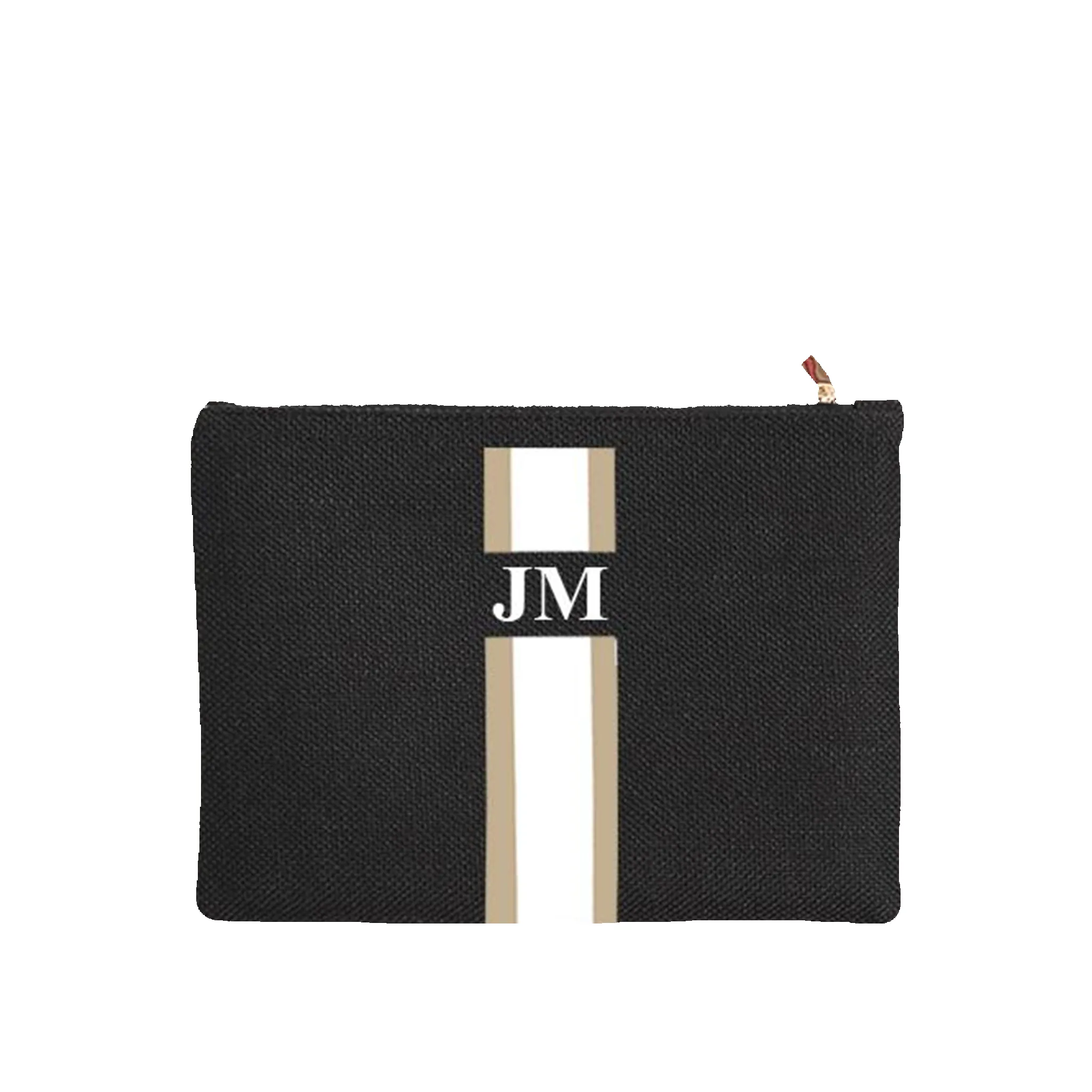 The Lily Makeup Bag - Black with Taupe and White Stripes sold by Lily and Bean