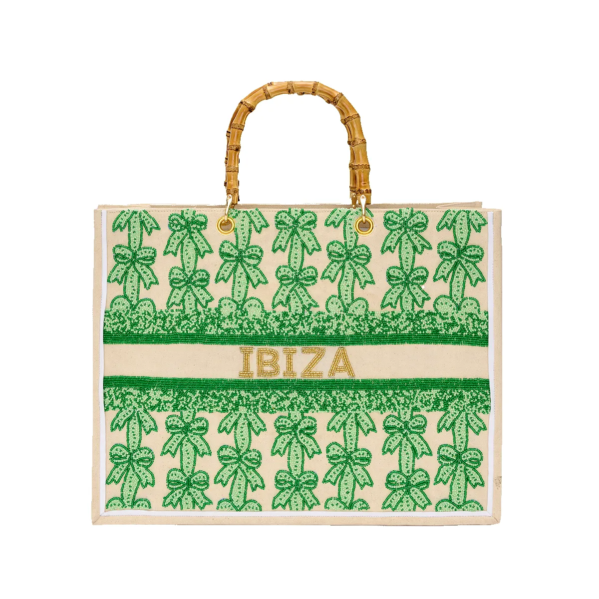 The Juliana Green Cupid Bow Beaded Tote sold by Lily and Bean