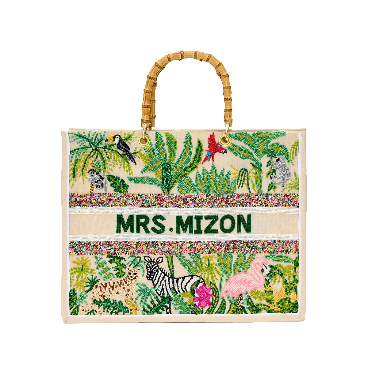 The Juliana Zebra Beaded Tote sold by Lily and Bean