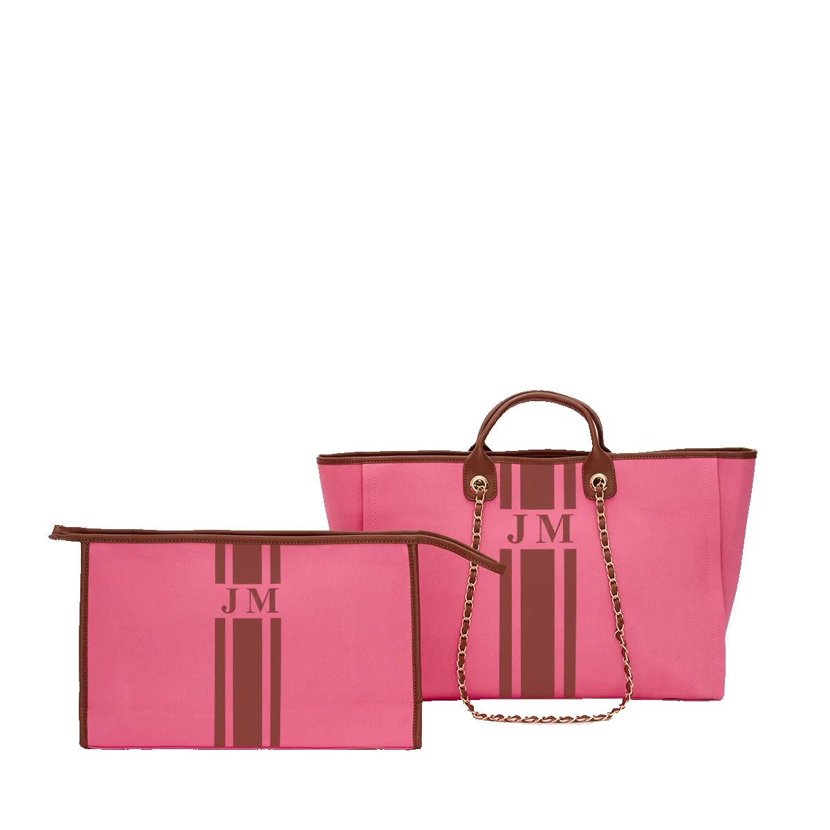 The Lily Rose Pink Tote and Ultimate Cosmetic Duo sold by Lily and Bean