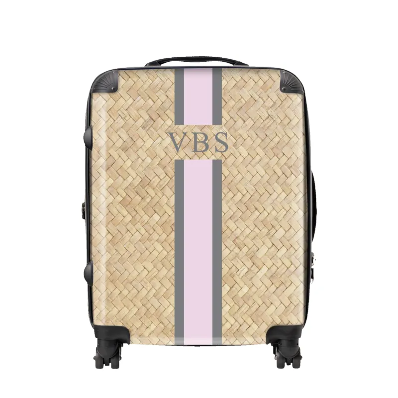 Pink & Grey Straw Effect Hardshell Luggage sold by Lily and Bean