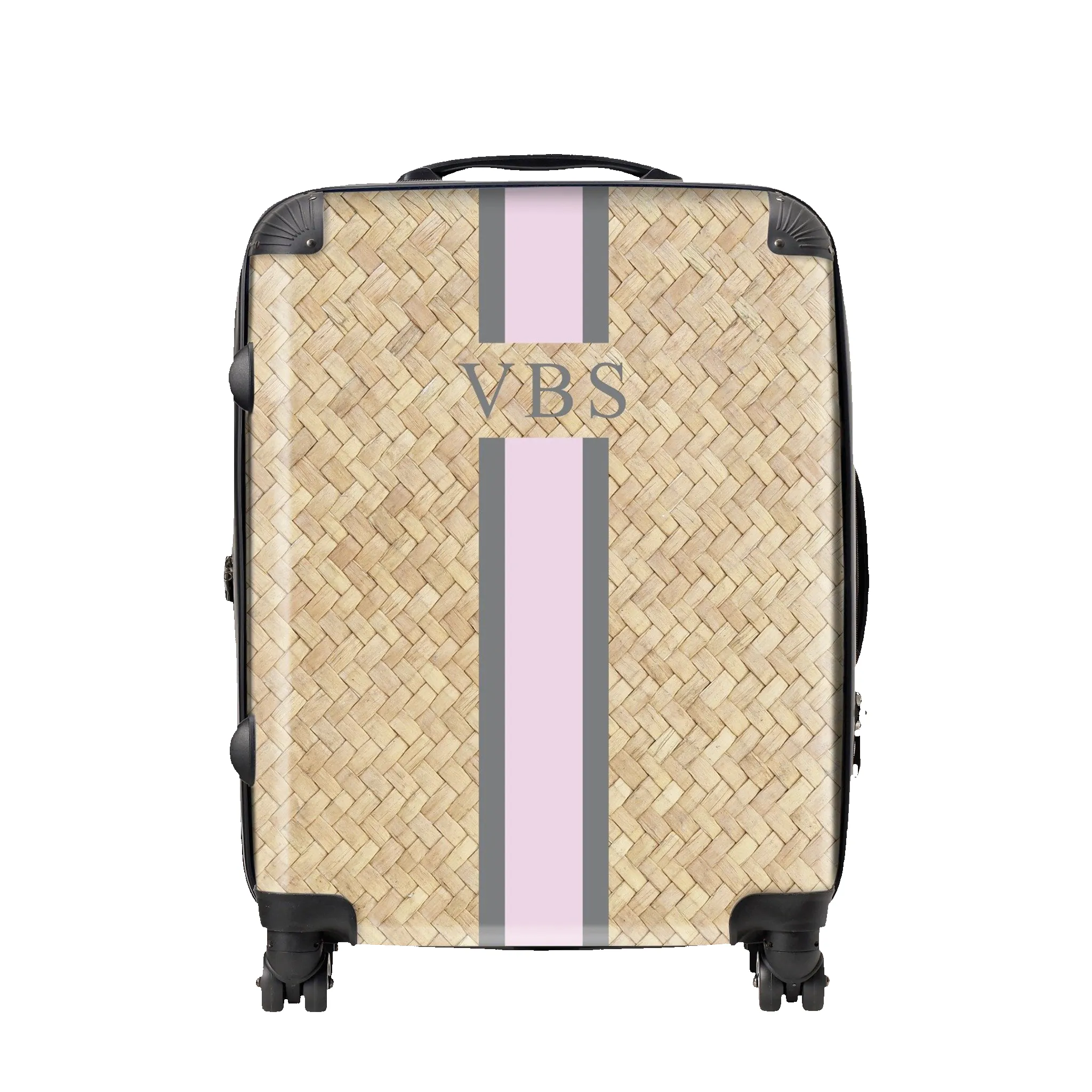 Pink & Grey Straw Effect Hardshell Luggage sold by Lily and Bean