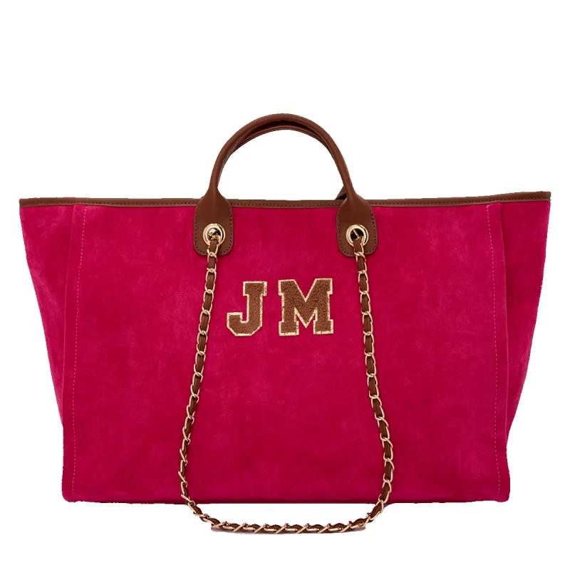 Lily and Bean Burnt Magenta Velvet Tote with Initials Jumbo sold by Lily and Bean