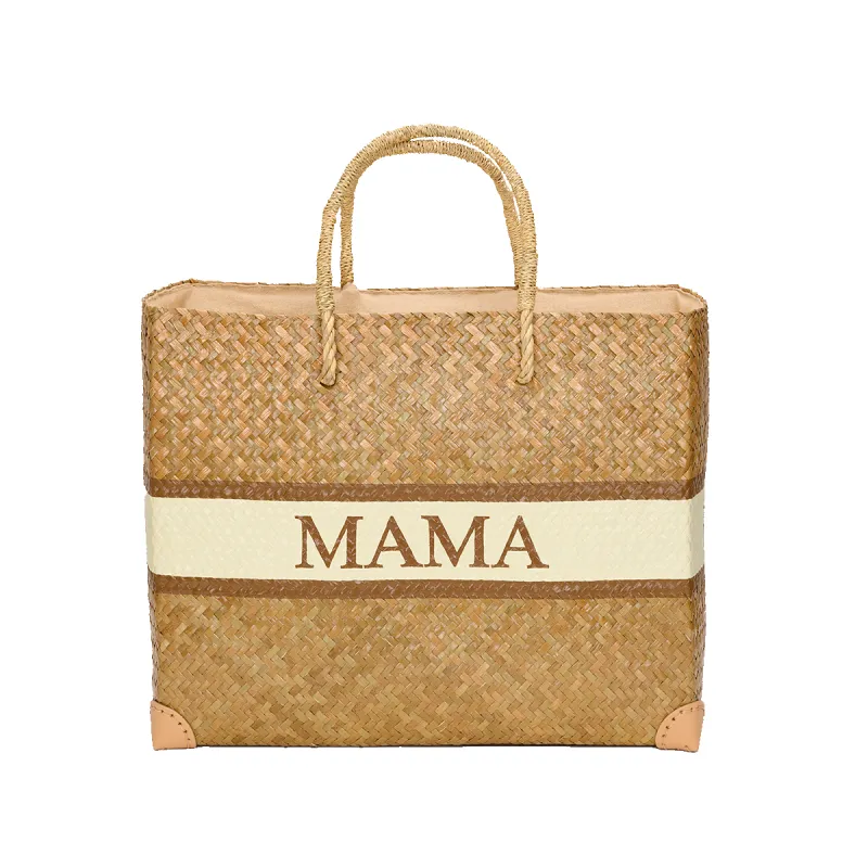 L&B Jumbo Straw Shopper - MAMA sold by Lily and Bean