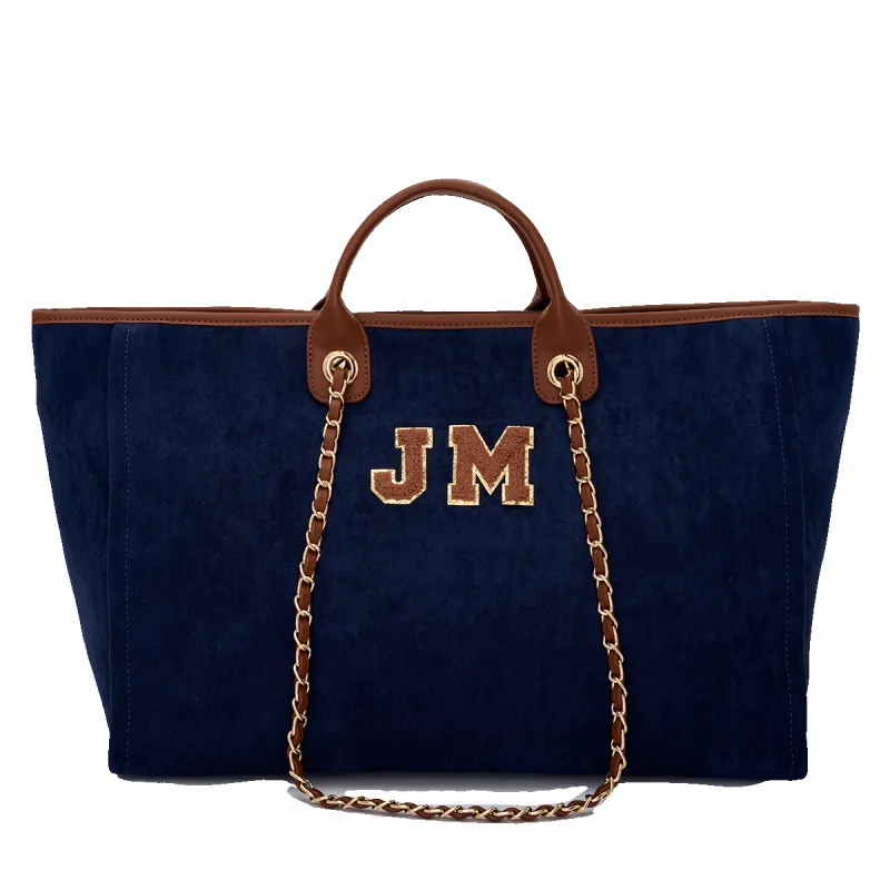 Lily and Bean Burnt Navy Velvet Tote with Initials Jumbo sold by Lily and Bean