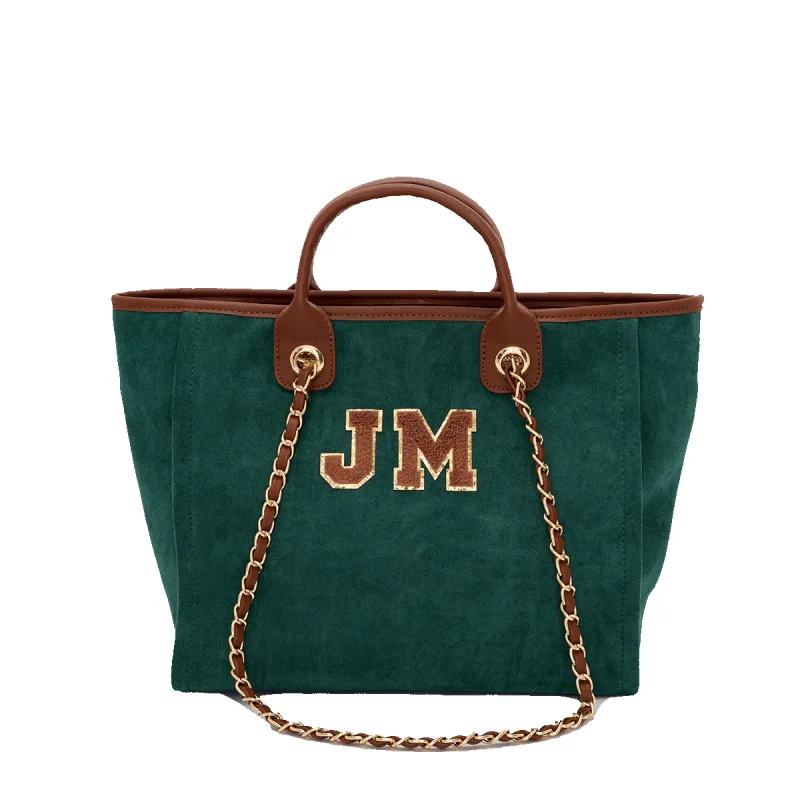 Lily and Bean Burnt Racing Green Tote Velvet with Initials Medium sold by Lily and Bean