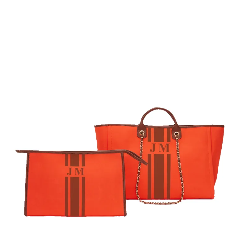 The Lily Burnt Rind Tote and Ultimate Cosmetic Duo sold by Lily and Bean