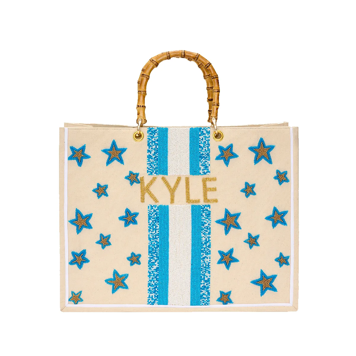 The Juliana Starry Blue Beaded Tote sold by Lily and Bean