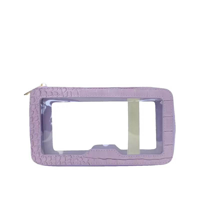 L&B Transparent Rectangular Makeup Bag - Lilac Croc Effect sold by Lily and Bean