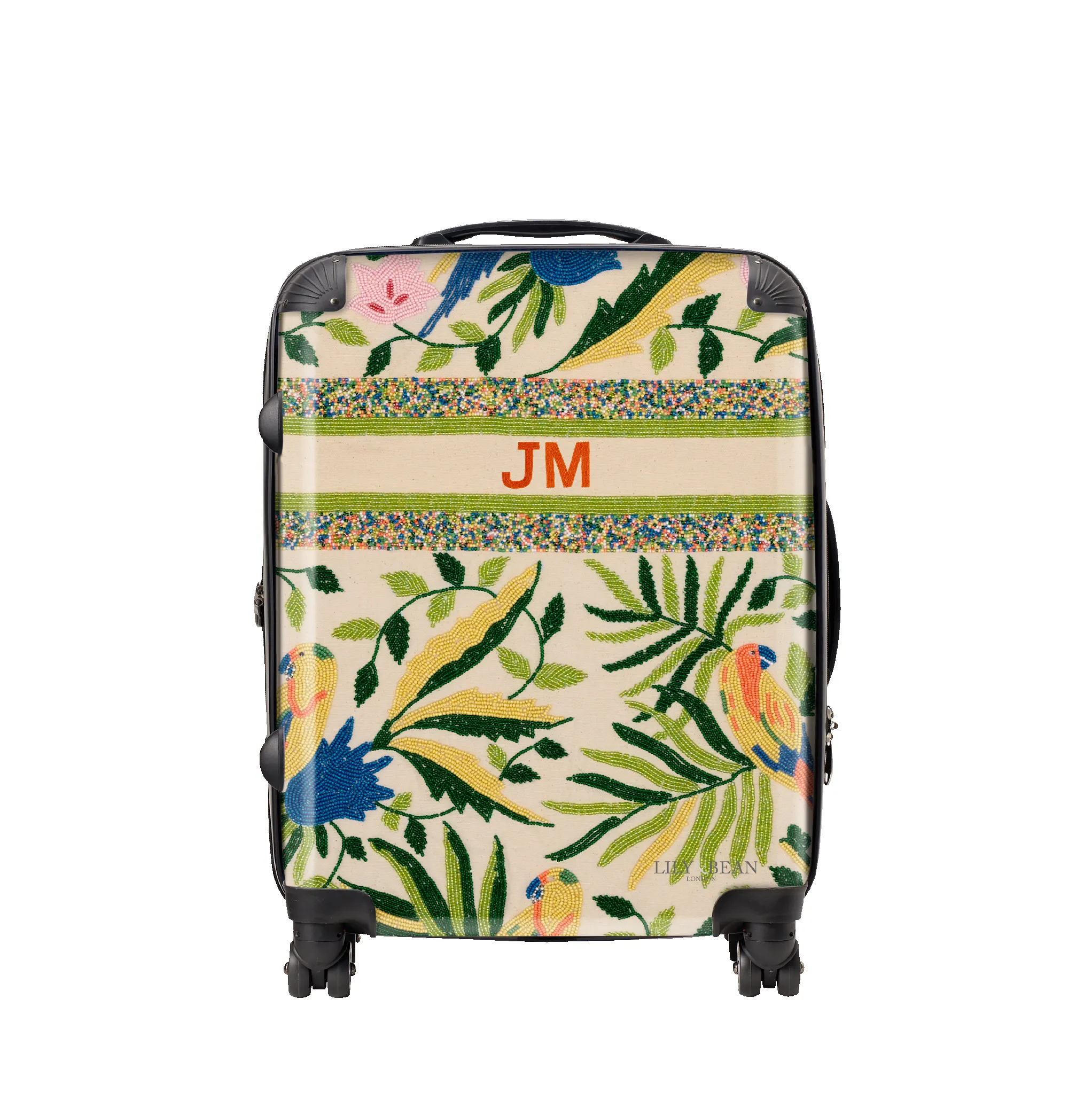 The Juliana Lovebirds Beaded Luggage sold by Lily and Bean