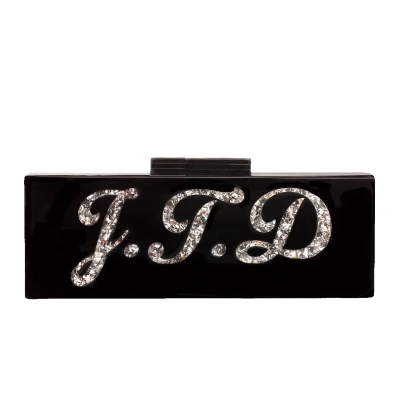 L&B Black Acrylic Glitter Clutch sold by Lily and Bean