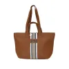 Tan Leather Double Handled Tote with Classic stripes sold by Lily and Bean