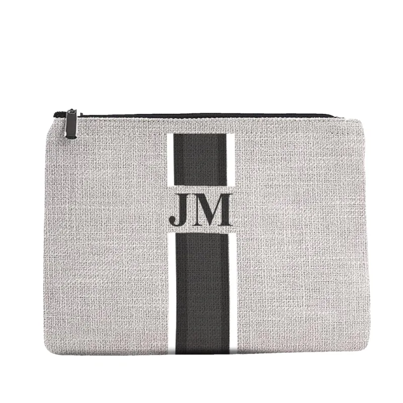 The Lily Canvas Makeup Bag - Washed Grey with White, Grey and Black Stripes sold by Lily and Bean