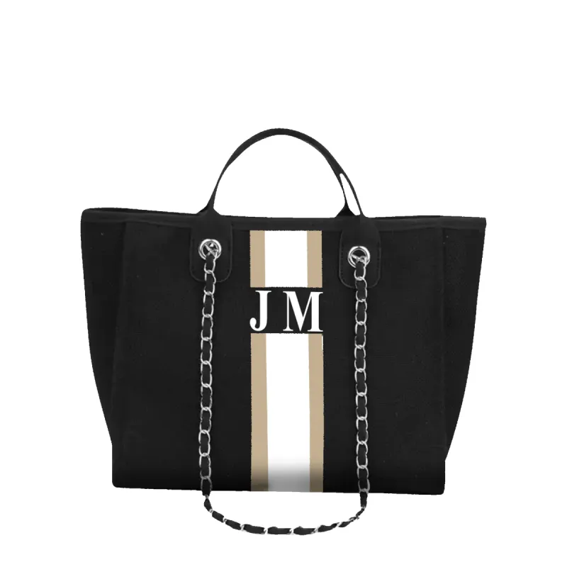 The Lily Canvas Medium - Jet Black with Taupe and White Stripes sold by Lily and Bean