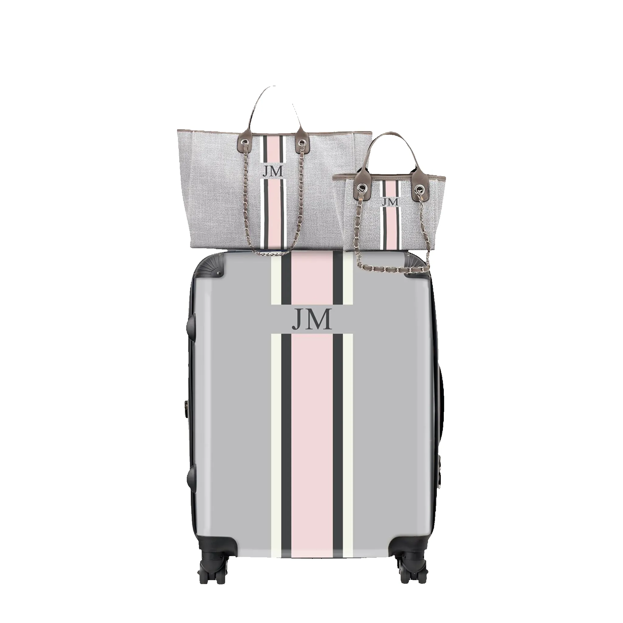 French Grey & Pink Trio Luggage Set sold by Lily and Bean