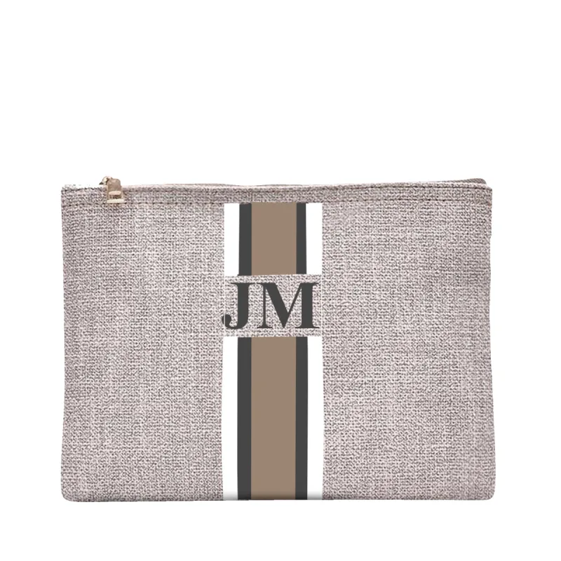 The Lily Canvas Makeup Bag - Soft fawn with White, Grey and Beige Stripe sold by Lily and Bean