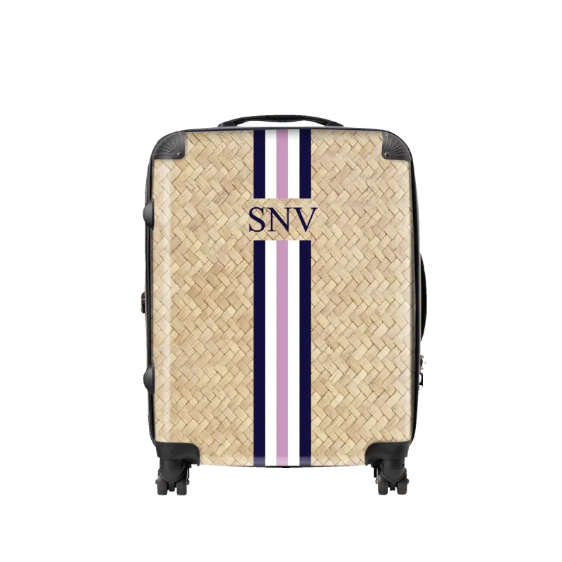 Navy, Pink and White Straw Effect Luggage sold by Lily and Bean