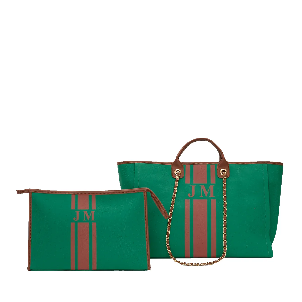 The Lily Jade Green Tote and Ultimate Cosmetic Duo sold by Lily and Bean