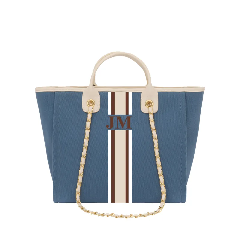The Lily Canvas Medium - Dark Denim with Off White Handles sold by Lily and Bean