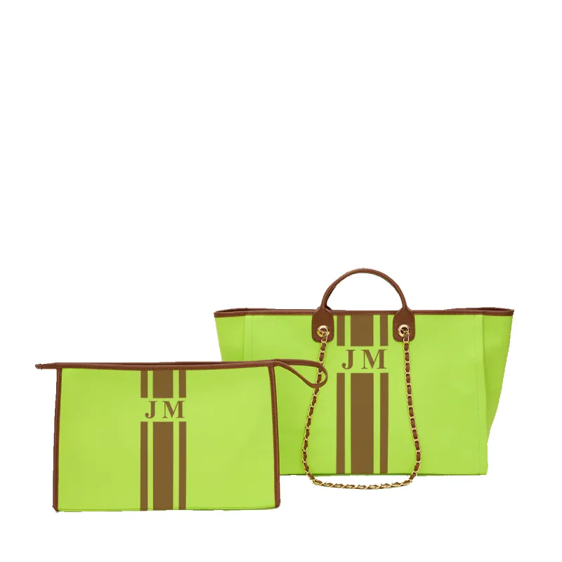 Neon Green Tote and Ultimate Cosmetic Duo sold by Lily and Bean