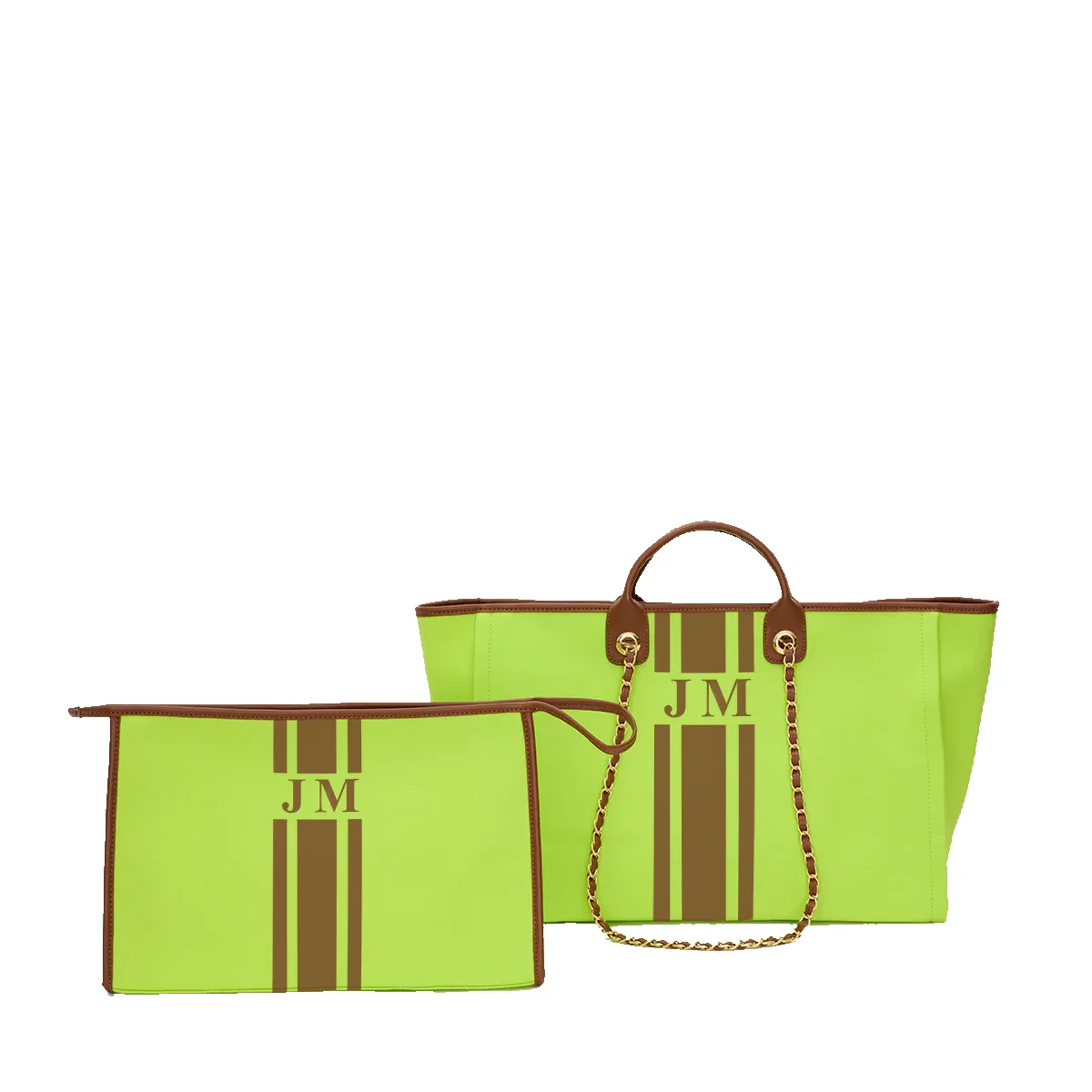 Neon Green Tote and Ultimate Cosmetic Duo sold by Lily and Bean