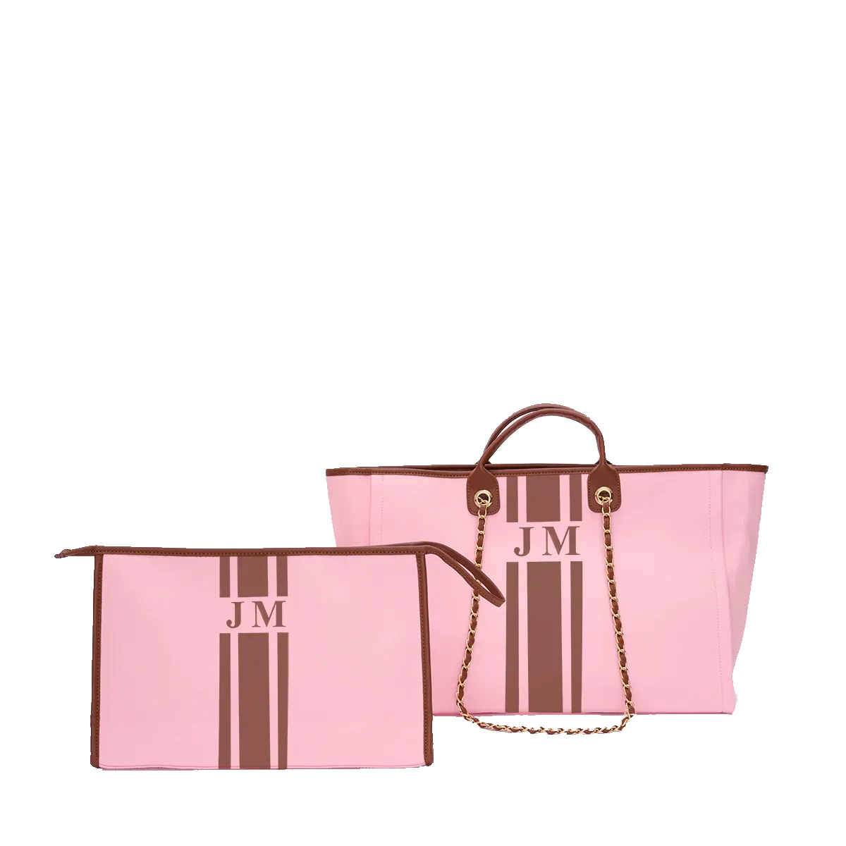 The Lily Blush Pink Tote and Ultimate Cosmetic Duo sold by Lily and Bean