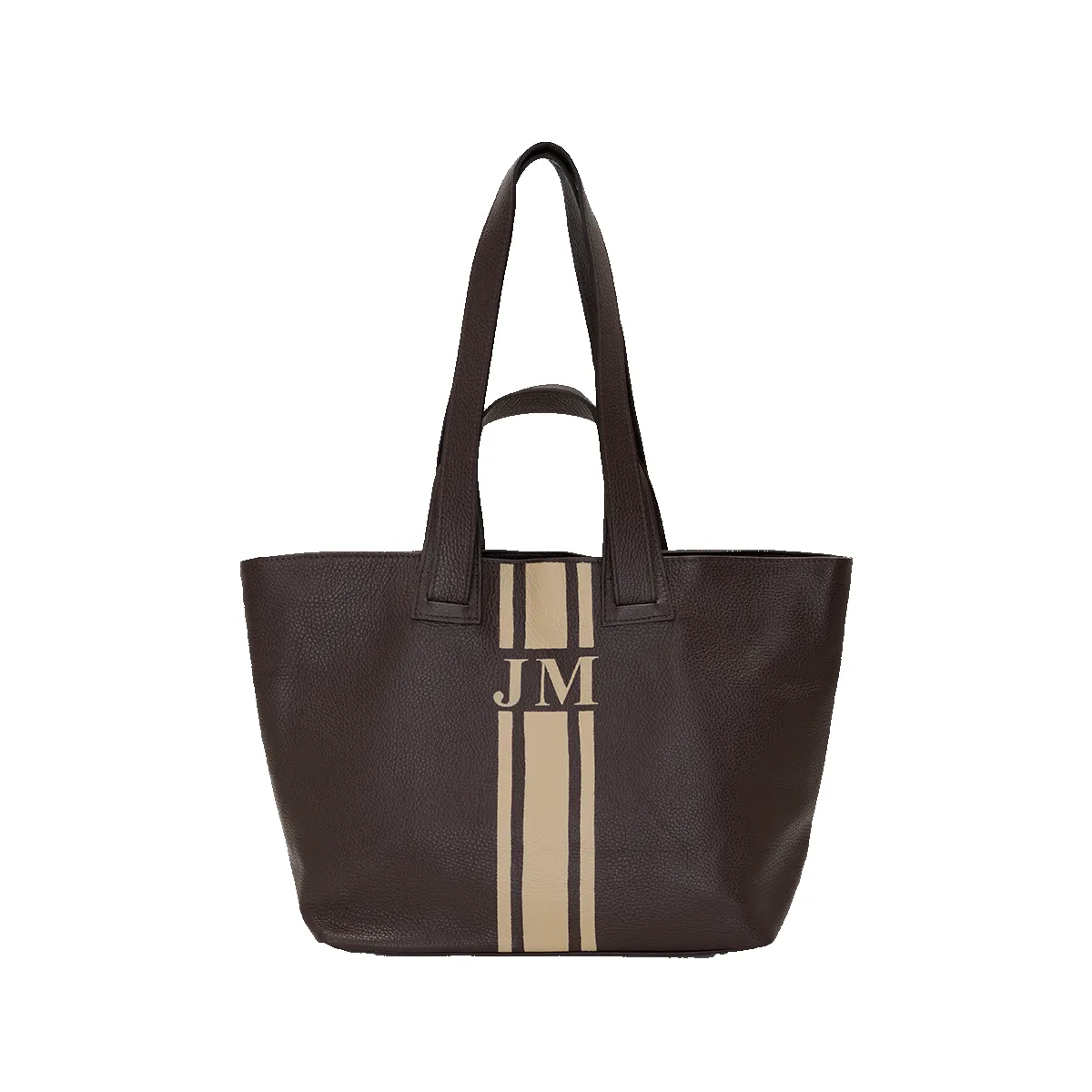 Chocolate Brown Leather Double Handled Tote with Camel Stripe sold by Lily and Bean