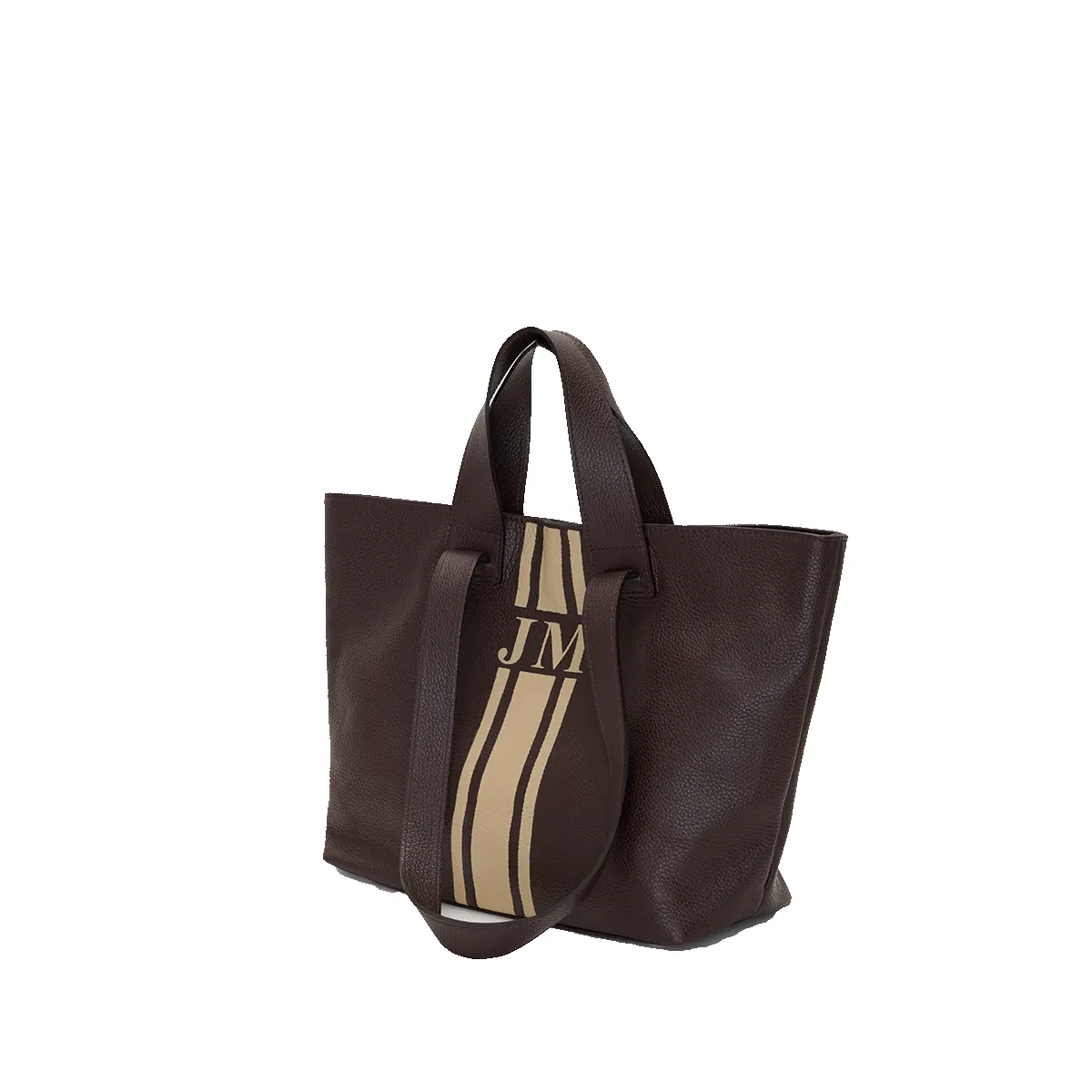 Chocolate Brown Leather Double Handled Tote with Camel Stripe sold by Lily and Bean product image thumbnail 3