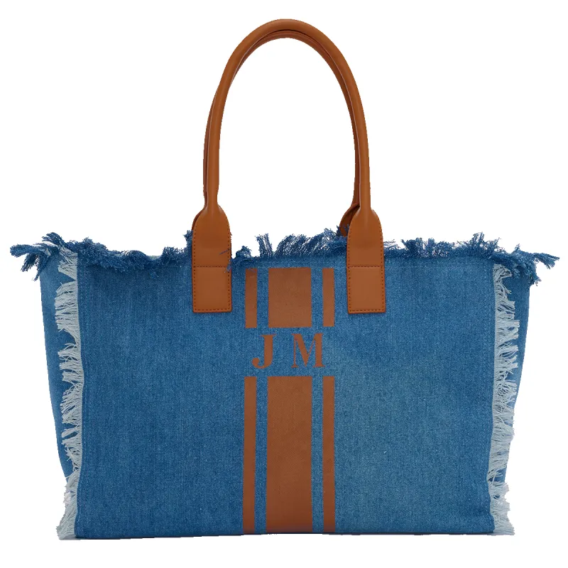 The Lily Fringe Tote - Denim and Tan sold by Lily and Bean