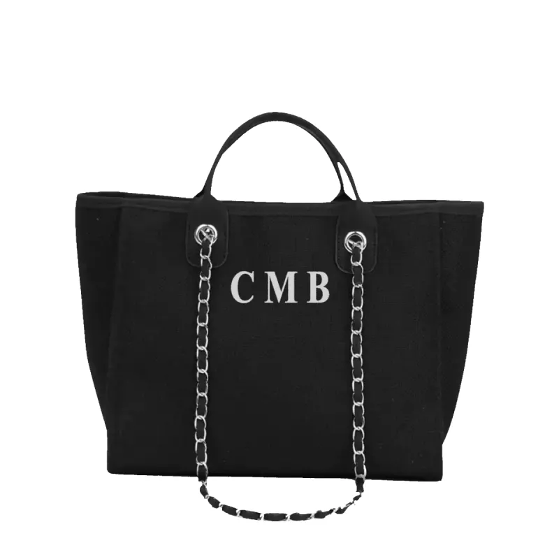 The Lily Canvas Medium - Jet Black  with White Initials sold by Lily and Bean