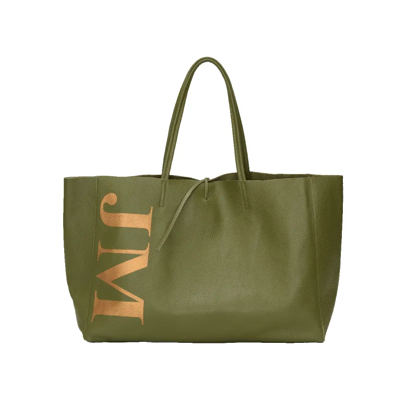 Egerton Shopper - Army Green & Gold - Initials Only sold by Lily and Bean