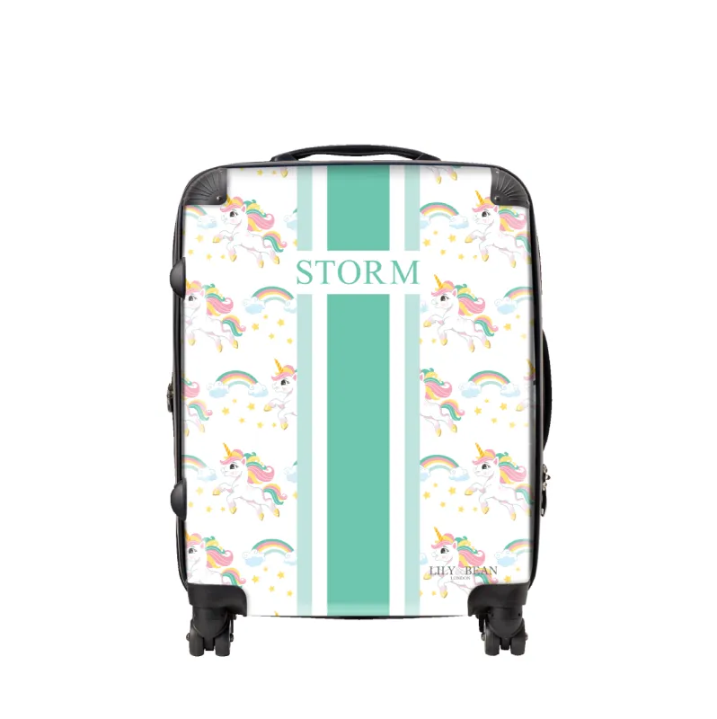 The Aqua Unicorn Luggage sold by Lily and Bean
