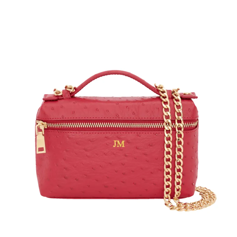 Lily & Bean Eva Chain Bag Ostrich Effect Scarlett Red sold by Lily and Bean