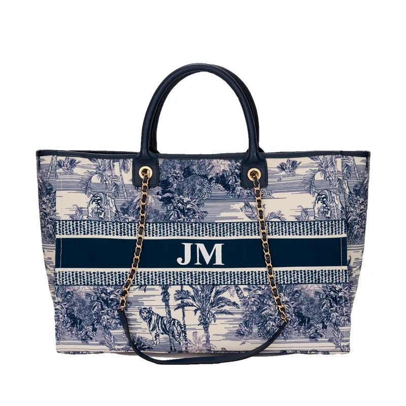 Isabella Navy Tote with Chain sold by Lily and Bean