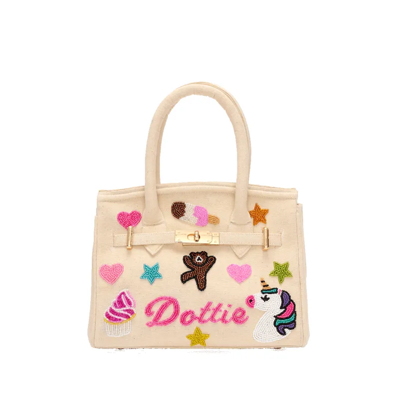 Mabel Canvas Tote with Beaded Name & Emojis sold by Lily and Bean