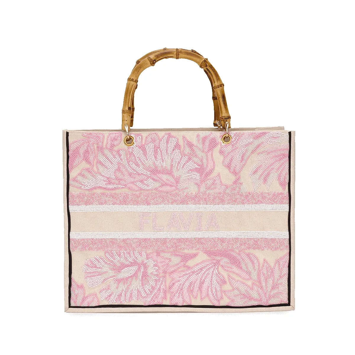 The Juliana Beaded Tote - Pink Tropical sold by Lily and Bean