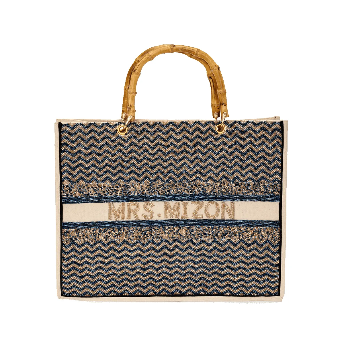 The Juliana Beaded Tote - Royal Ziggy sold by Lily and Bean