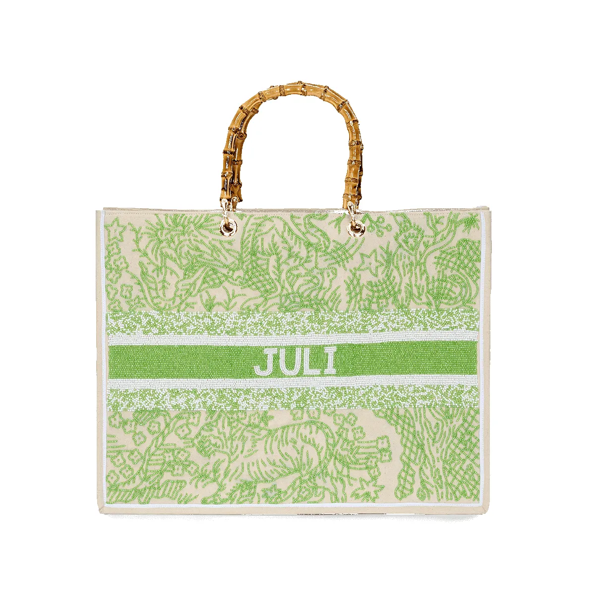 The Juliana Beaded Tote - Lime Jungle sold by Lily and Bean